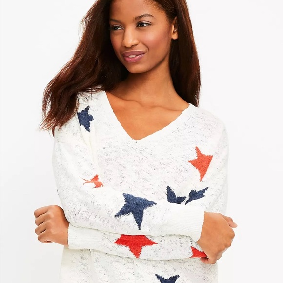 Loft Lou & Grey Star Pattern Sweater - White with Red and Blue Stars - Picture 3 of 9